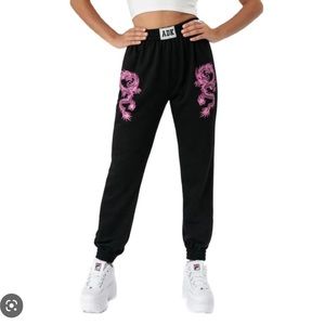 Adika Black Tokyo Sweatpants with Pink Dragons